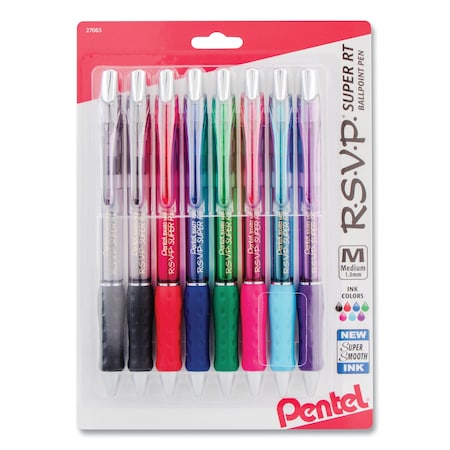 Pentel R.S.V.P. Super RT Retractable Ballpoint Pen, 1mm, Assorted, PK8 BX480BP8M